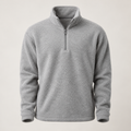 Front view of the heather-gray Alpine Fleece Pullover with quarter zip, high collar, and soft fleece texture on a light studio background.