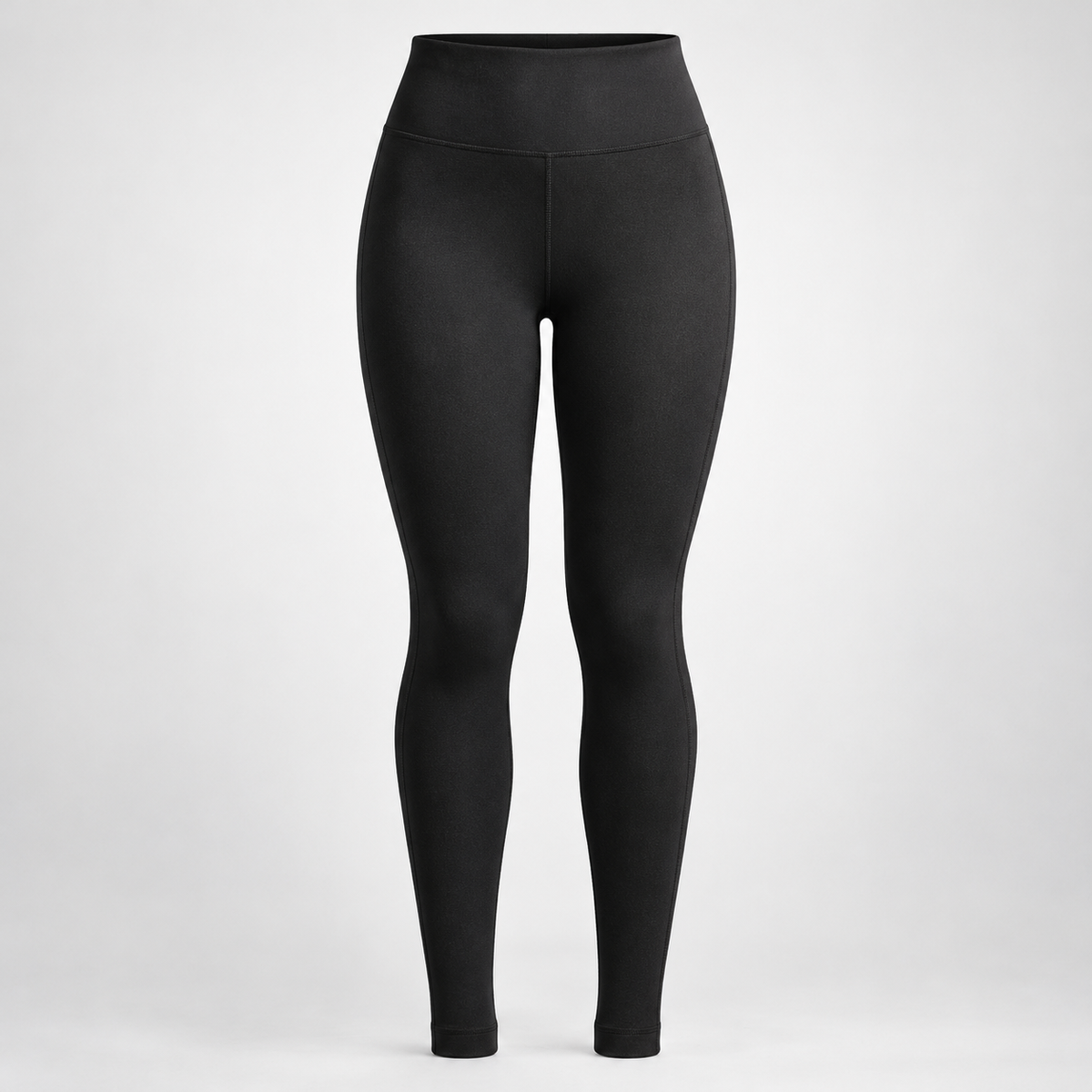 Front view of the black Drift Thermal Leggings with high-rise waistband and full-length fit on a light studio background.