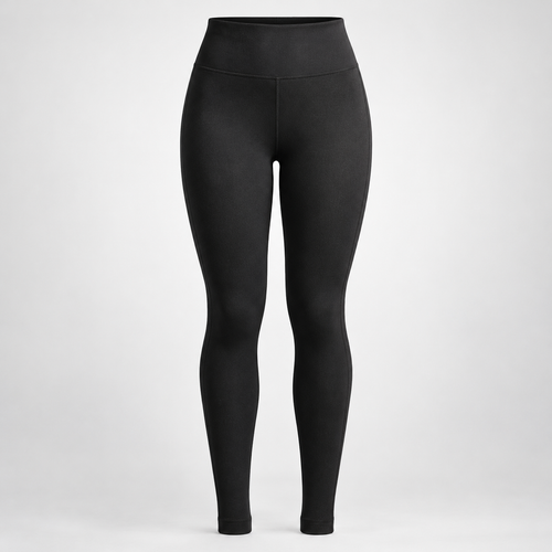 Front view of the black Drift Thermal Leggings with high-rise waistband and full-length fit on a light studio background.